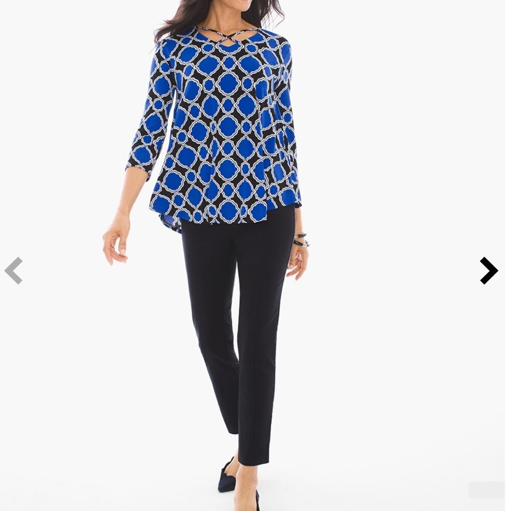 Chico’s Blue and Black Print Top